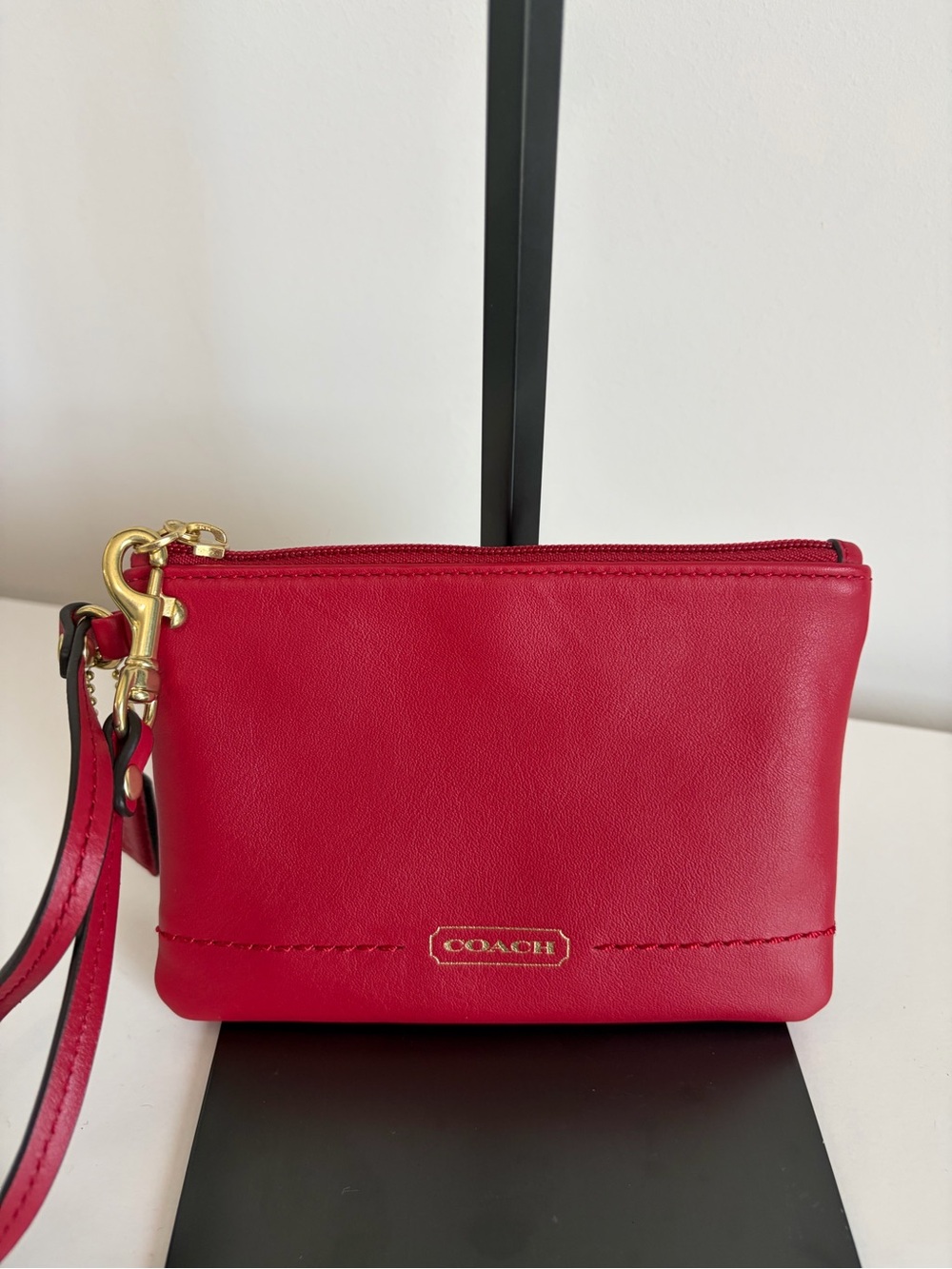 Coach Red Leather Wristlet with Gold Hardware